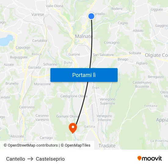 Cantello to Castelseprio map