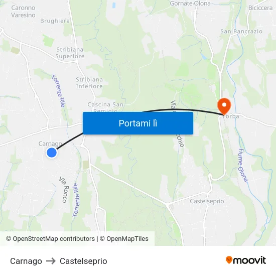 Carnago to Castelseprio map