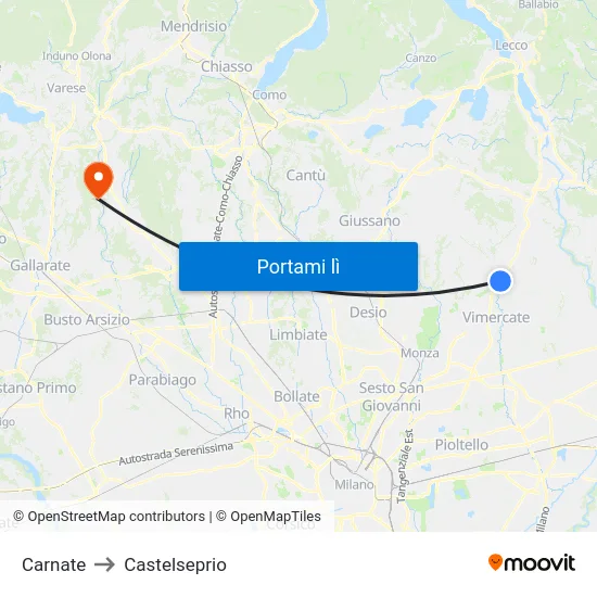 Carnate to Castelseprio map