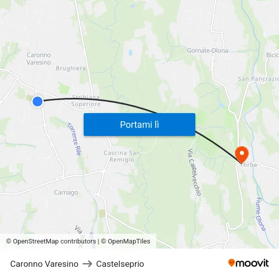 Caronno Varesino to Castelseprio map