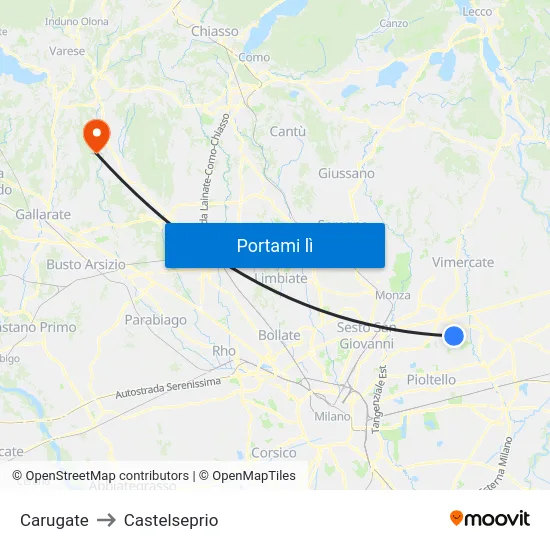 Carugate to Castelseprio map