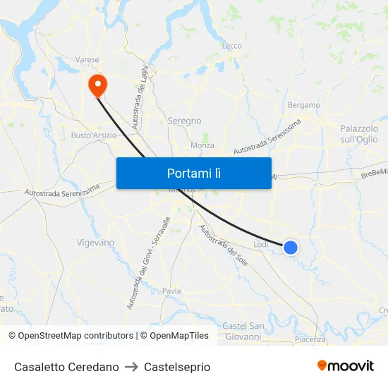 Casaletto Ceredano to Castelseprio map