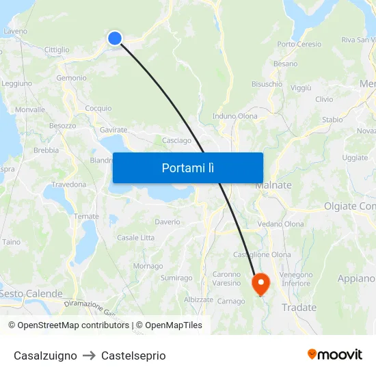 Casalzuigno to Castelseprio map