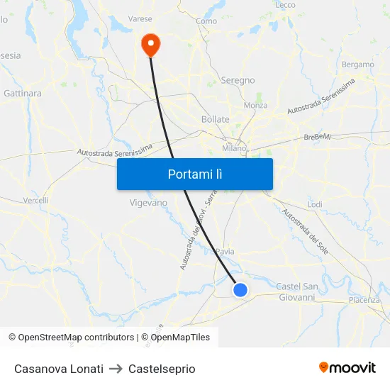 Casanova Lonati to Castelseprio map