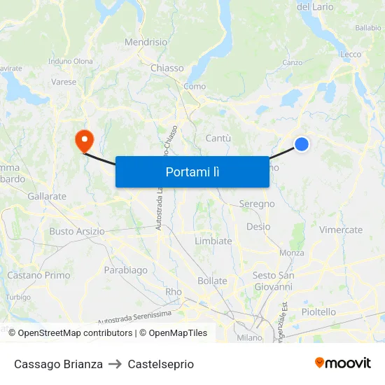 Cassago Brianza to Castelseprio map
