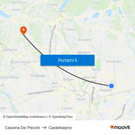 Cassina De' Pecchi to Castelseprio map