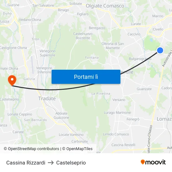 Cassina Rizzardi to Castelseprio map