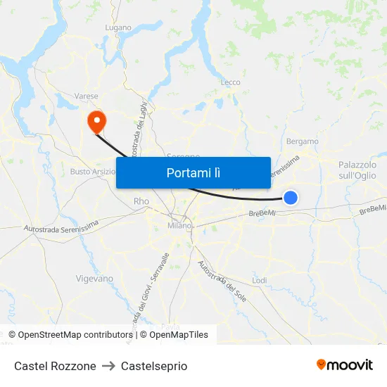 Castel Rozzone to Castelseprio map