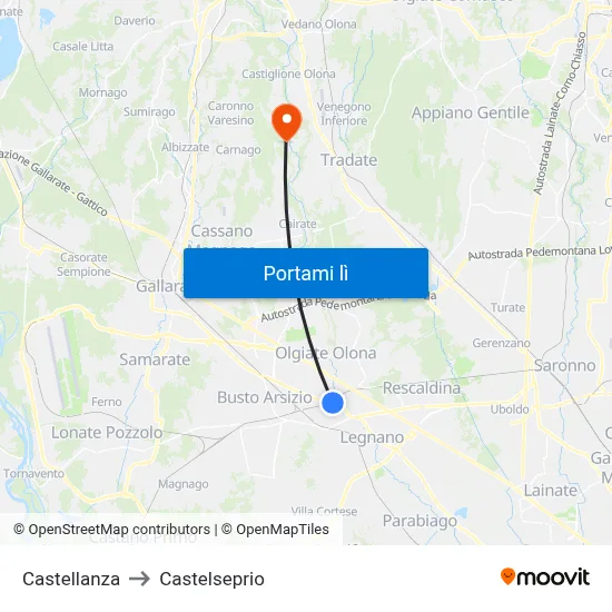 Castellanza to Castelseprio map