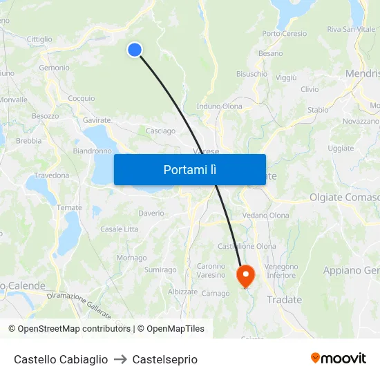 Castello Cabiaglio to Castelseprio map