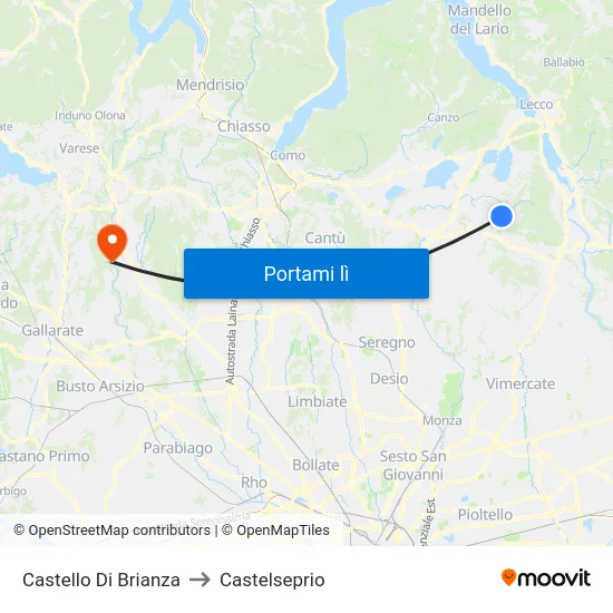 Castello Di Brianza to Castelseprio map