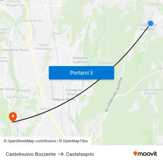 Castelnuovo Bozzente to Castelseprio map