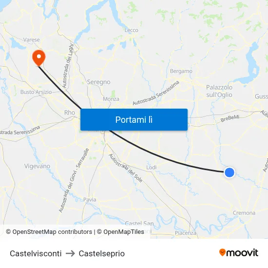 Castelvisconti to Castelseprio map