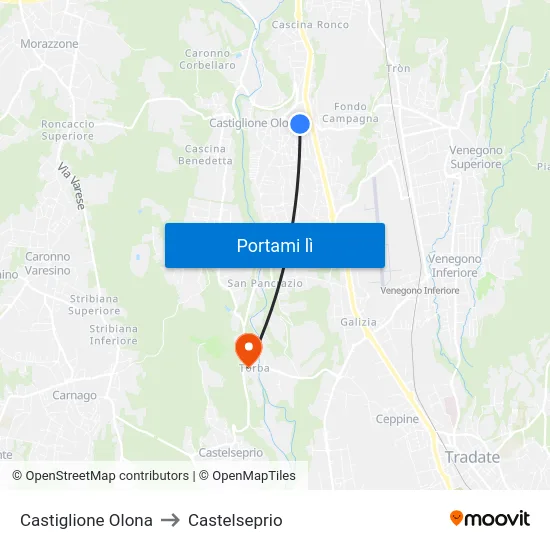 Castiglione Olona to Castelseprio map