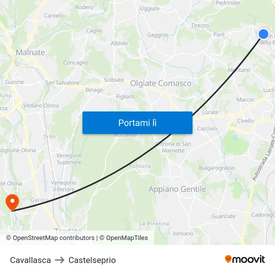 Cavallasca to Castelseprio map