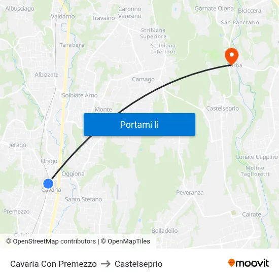 Cavaria Con Premezzo to Castelseprio map