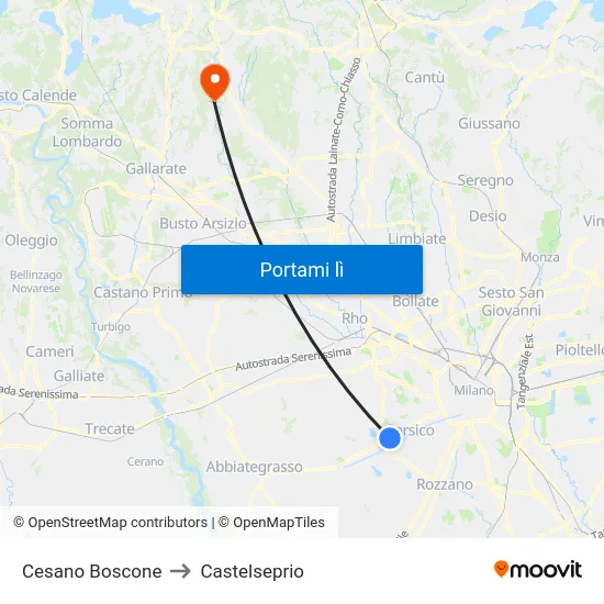 Cesano Boscone to Castelseprio map