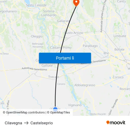 Cilavegna to Castelseprio map