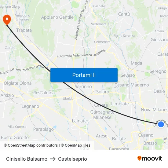 Cinisello Balsamo to Castelseprio map