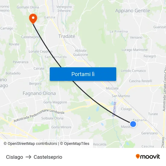 Cislago to Castelseprio map