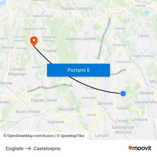 Cogliate to Castelseprio map