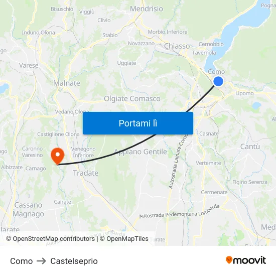 Como to Castelseprio map