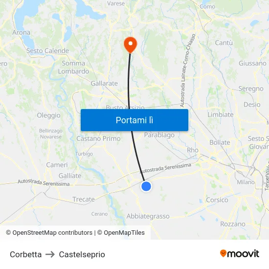 Corbetta to Castelseprio map
