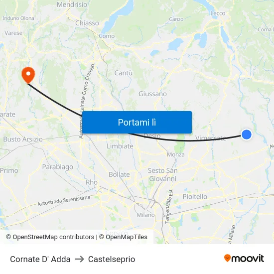 Cornate D' Adda to Castelseprio map