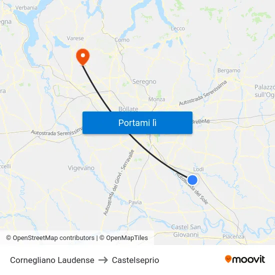 Cornegliano Laudense to Castelseprio map
