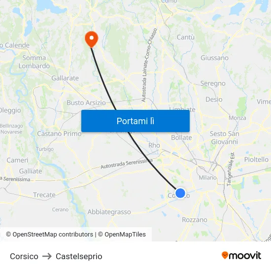 Corsico to Castelseprio map