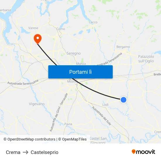 Crema to Castelseprio map
