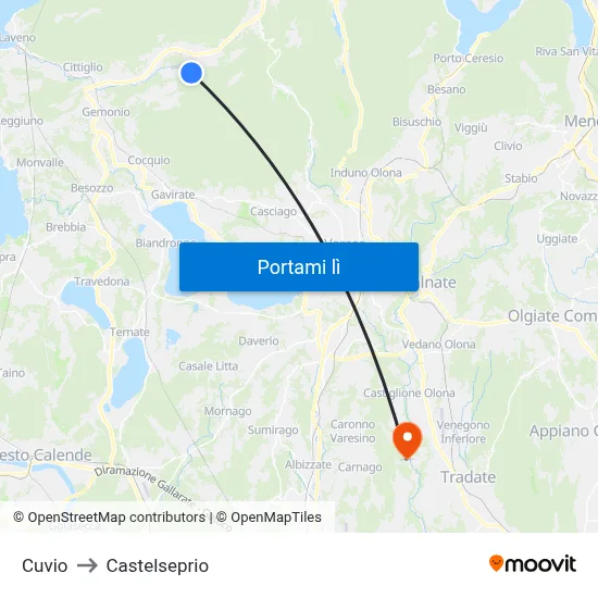 Cuvio to Castelseprio map