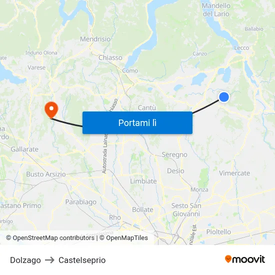 Dolzago to Castelseprio map