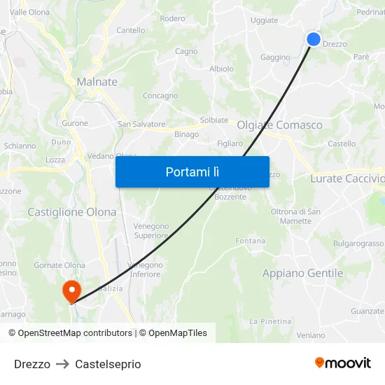 Drezzo to Castelseprio map