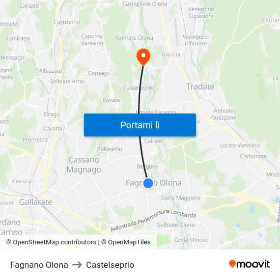 Fagnano Olona to Castelseprio map