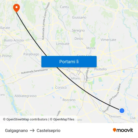 Galgagnano to Castelseprio map