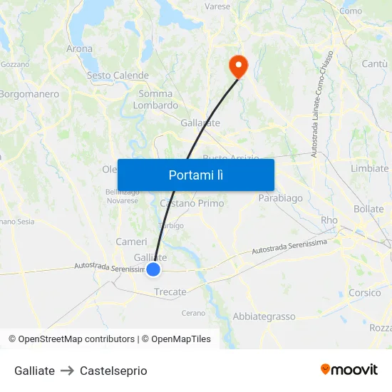 Galliate to Castelseprio map