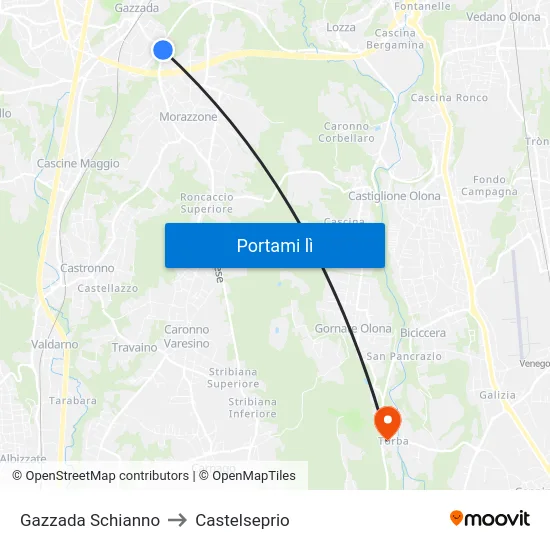Gazzada Schianno to Castelseprio map