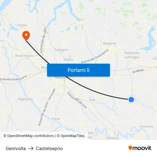 Genivolta to Castelseprio map