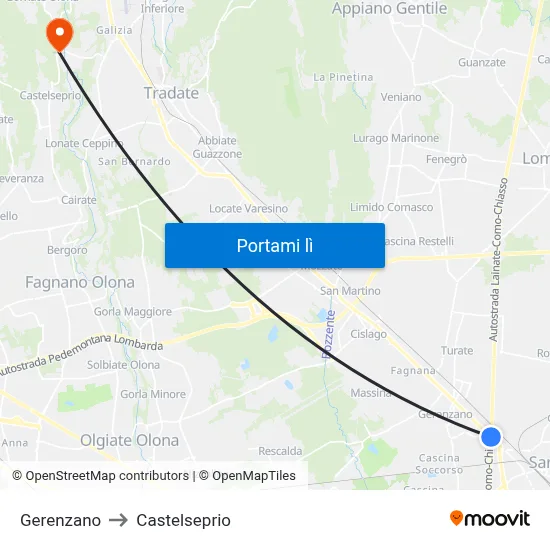 Gerenzano to Castelseprio map