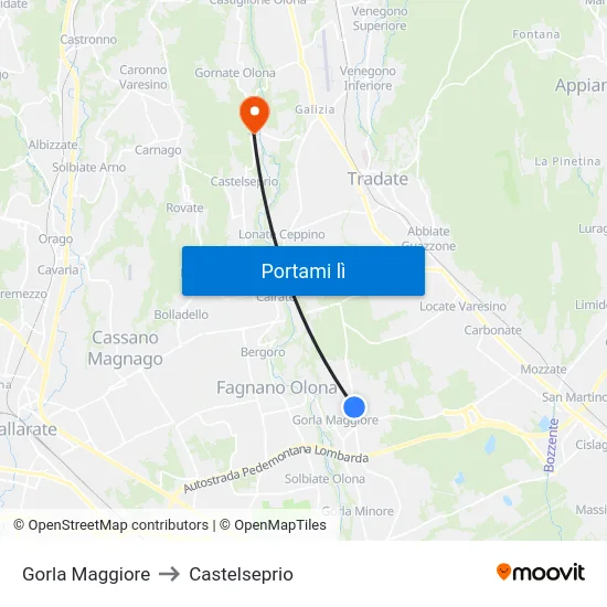 Gorla Maggiore to Castelseprio map
