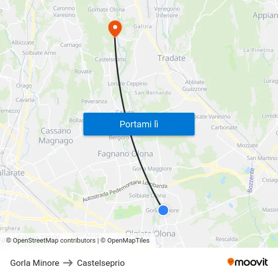 Gorla Minore to Castelseprio map