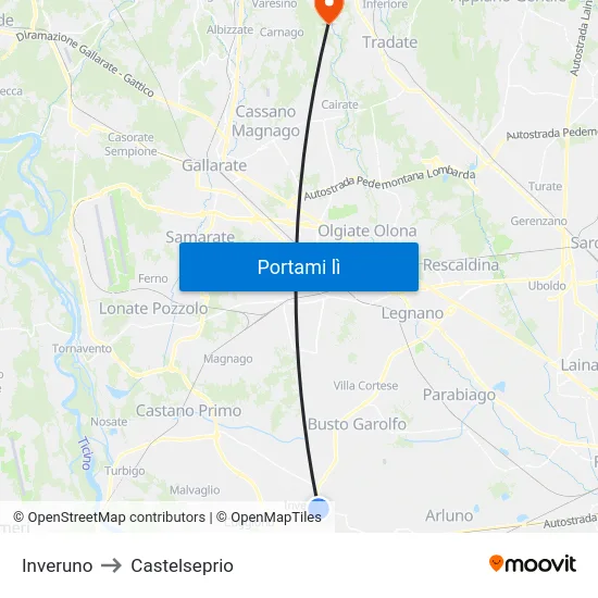 Inveruno to Castelseprio map