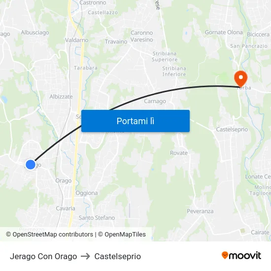 Jerago Con Orago to Castelseprio map