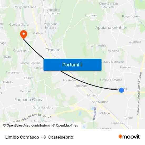 Limido Comasco to Castelseprio map