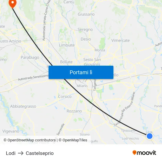 Lodi to Castelseprio map