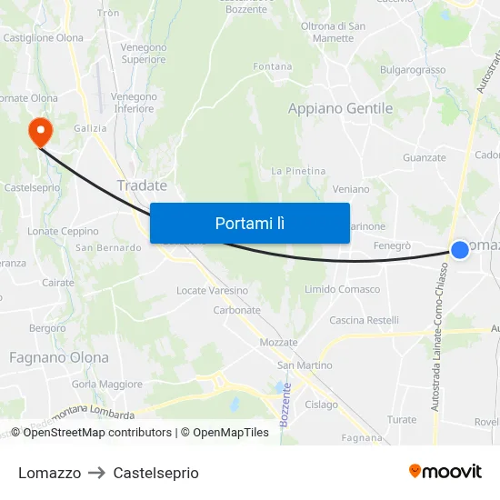 Lomazzo to Castelseprio map