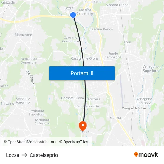 Lozza to Castelseprio map