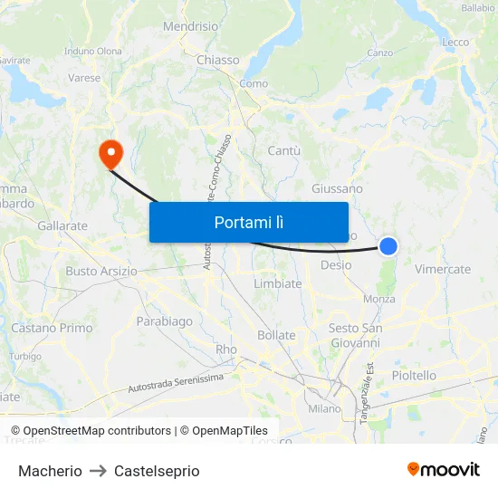 Macherio to Castelseprio map