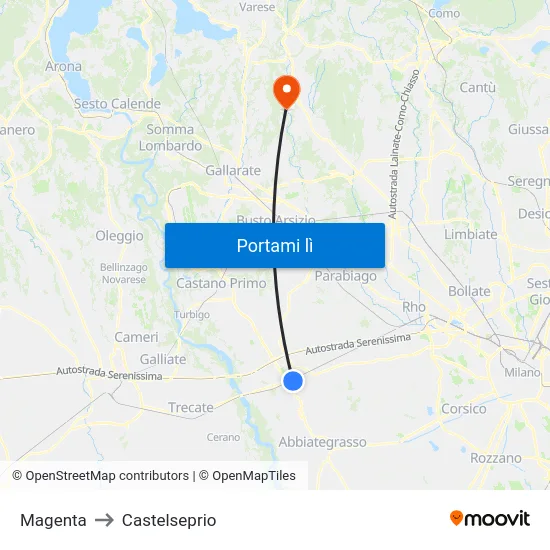 Magenta to Castelseprio map